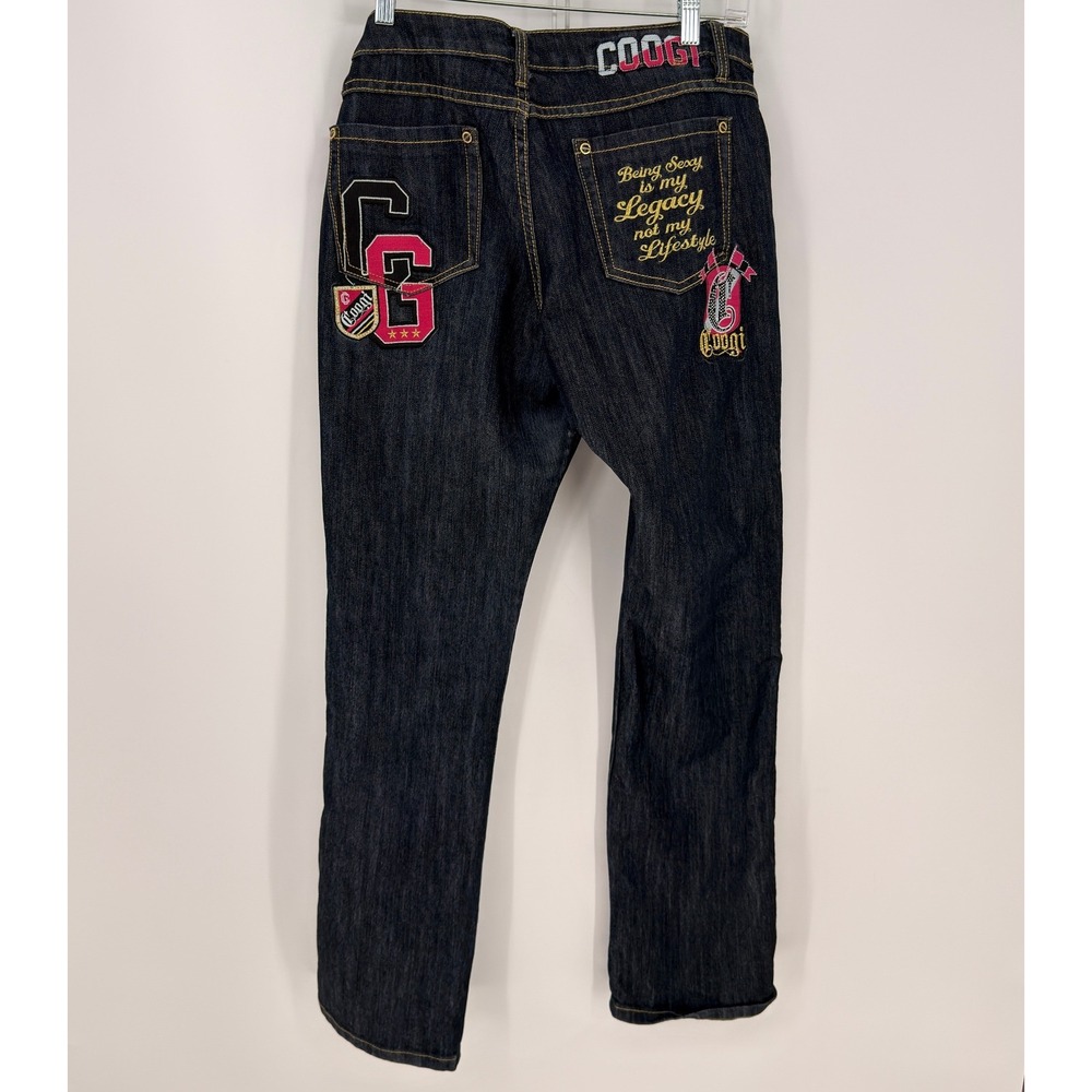 COOGI Jeans Womens 13/14  Dark Wash Embroidered Graphic Y2K Streetwear Hip Hop